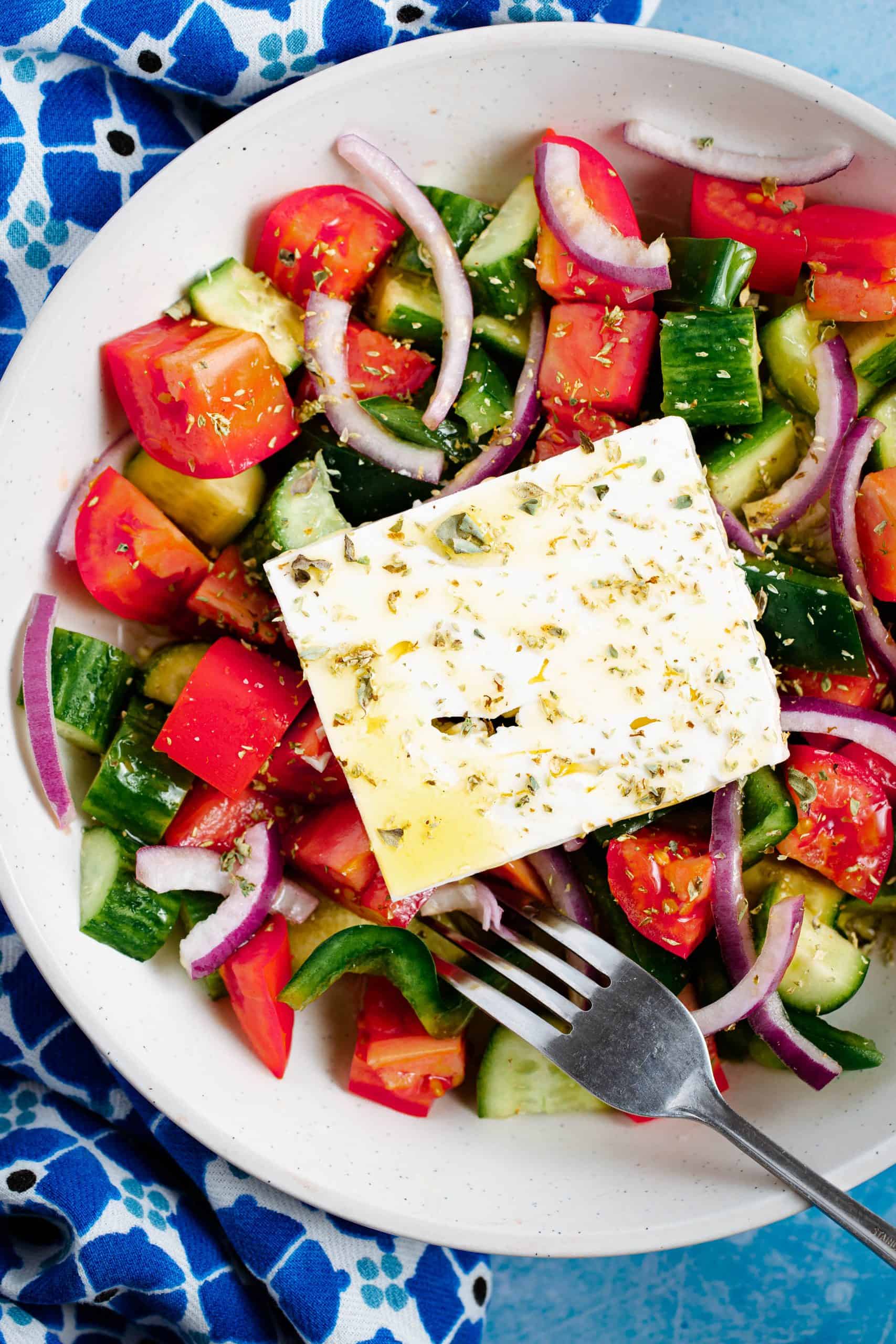 White filled with greek salad