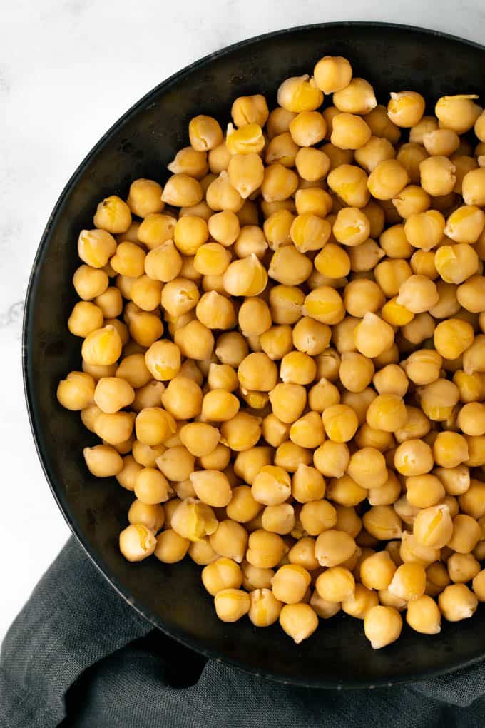 Close up of cooked chickpeas