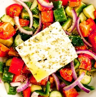 tomatoes, cucumbers, red onion and feta cheese salad