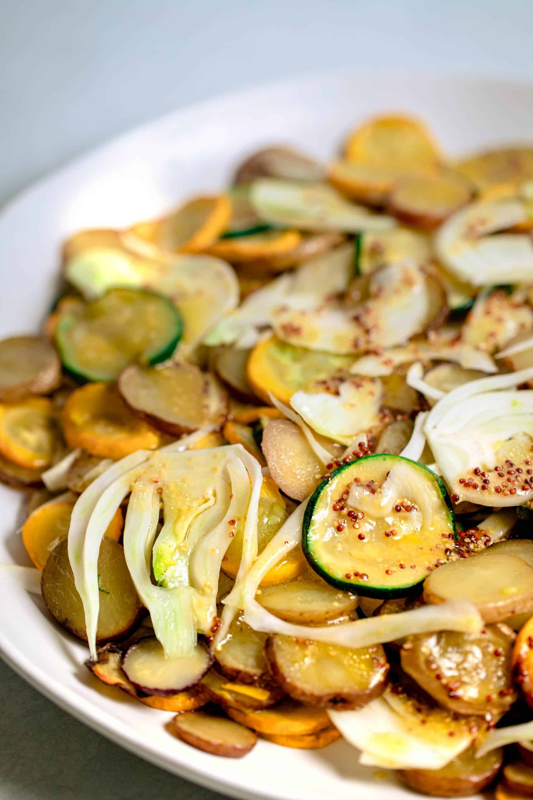 A close up photo of the roasted zucchini salad