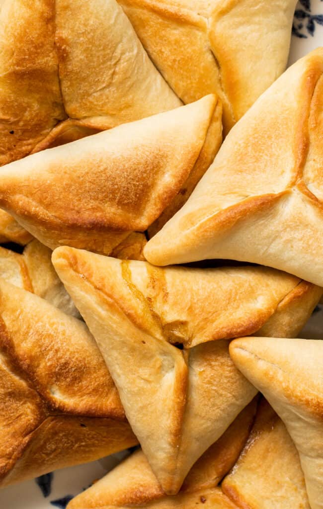 close up of lebanese spinach pies (spinach fatayer)